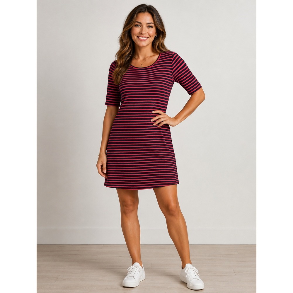 HIHO Women 3/4 Tee Shirt Dress Navy Red Striped A-Line BVI 22TQS4 Size S NEW
